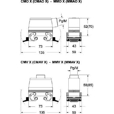 Custodia mobile, serie 830V, con 2 leve, ingresso cavo verticale Pg21, grandezza '57.27', alta, senza guarnizione product photo Photo 02 3XL