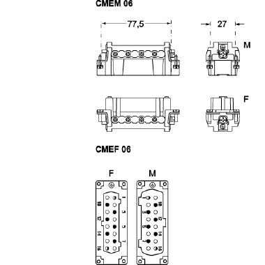 frutto presa, serie CME, connessione con morsetto a vite, 6 + 2 poli + PE, 16 A 830 V 8 kV 3 / 16 A 500 V 6 kV 3, grandezza '77.27', con piastrina product photo Photo 02 3XL