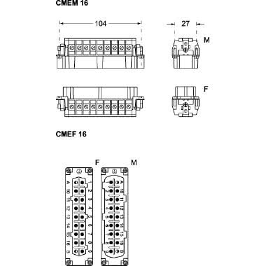 frutto presa, serie CME, connessione con morsetto a vite, 16 + 2 poli + PE, 16 A 400/690 V 6 kV 3 / 16 A 500 V 6 kV 3, grandezza '104.27' product photo Photo 02 3XL