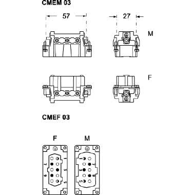frutto spina, serie CME, connessione con morsetto a vite, 3 poli + PE, 16 A 830 V 8 kV 3 / 16 A 500 V 6 kV 3, grandezza '57.27', con piastrina product photo Photo 02 3XL