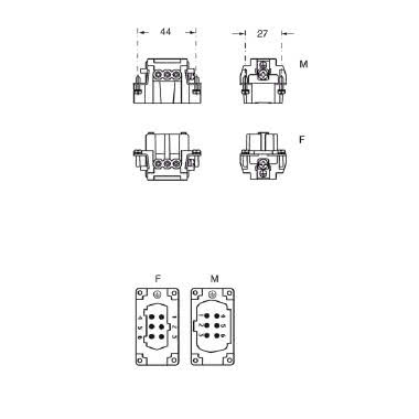 frutto presa, serie CNE, connessione con morsetto a vite, 6 poli + PE, 16 A 500 V 6 kV 3, grandezza '44.27', con piastrina product photo Photo 02 3XL