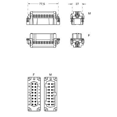 frutto presa, serie CNE, connessione con morsetto a vite, 16 poli + PE, 16 A 500 V 6 kV 3, grandezza '77.27', con piastrina product photo Photo 02 3XL