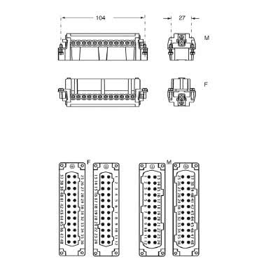 frutto presa, serie CNE, connessione con morsetto a vite, 24 poli + PE  (25-48), 16 A 500 V 6 kV 3, grandezza '104.62', con piastrina product photo Photo 02 3XL