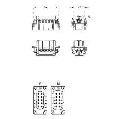 frutto spina, serie CNE, connessione con morsetto a vite, 10 poli + PE, 16 A 500 V 6 kV 3, grandezza '57.27', con piastrina product photo Photo 02 3XL