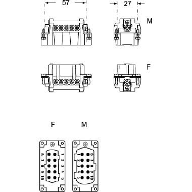 frutto spina, serie CNE, connessione con morsetto a vite, 10 poli + PE, 16 A 500 V 6 kV 3, grandezza '57.27', senza piastrina product photo Photo 02 3XL