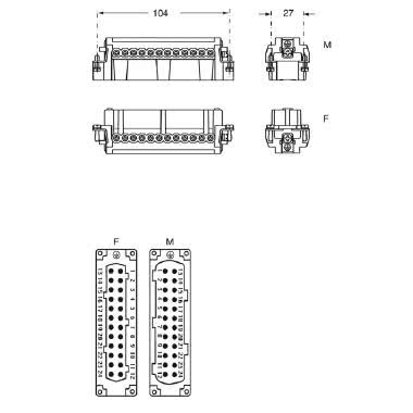 frutto spina, serie CNE RY, connessione con morsetto a vite, 24 poli + PE, 16 A 500 V 6 kV 3, grandezza '104.27', per applicazioni fino a 180°C, con piastrina product photo Photo 02 3XL