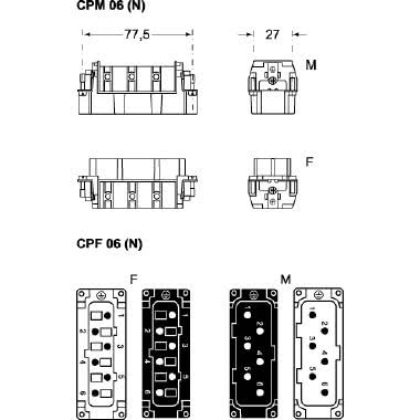 frutto presa, serie CP, connessione con morsetto a vite, 6 poli + PE, 35 A 400/690 V 6 kV 3, grandezza '77.62', colore nero, con piastrina product photo Photo 02 3XL