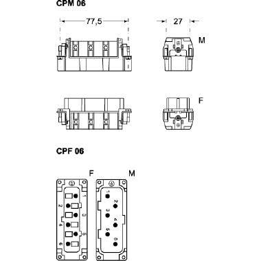 frutto spina, serie CP, connessione con morsetto a vite, 6 poli + PE, 35 A 400/690 V 6 kV 3, grandezza '77.27', con piastrina product photo Photo 02 3XL
