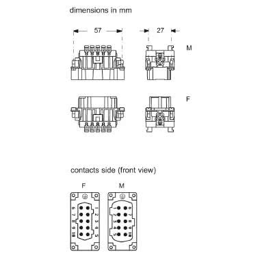frutto presa, serie CSH, connessione rapida con morsetto a molla SQUICH®, 10 poli + PE, 16 A 500 V 6 kV 3, grandezza '57.27' product photo Photo 02 3XL