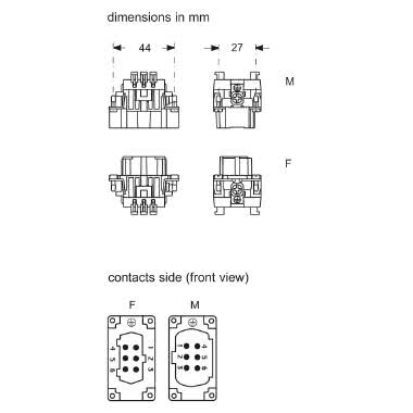 frutto spina, serie CSH, connessione rapida con morsetto a molla SQUICH®, 6 poli + PE, 16 A 500 V 6 kV 3, grandezza '44.27' product photo Photo 02 3XL