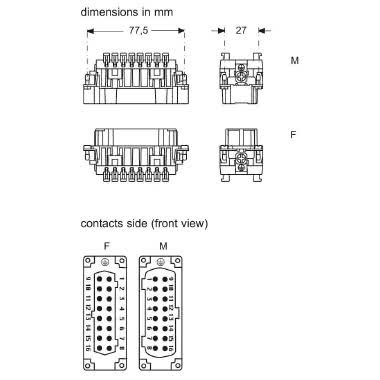 frutto spina, serie CSH, connessione rapida con morsetto a molla SQUICH®, 16 poli + PE, 16 A 500 V 6 kV 3, grandezza '77.27' product photo Photo 02 3XL
