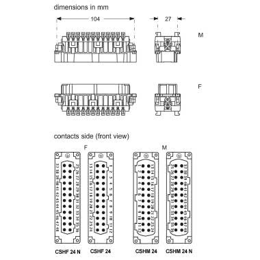 frutto spina, serie CSH, connessione rapida con morsetto a molla SQUICH®, 24 poli + PE  (25-48), 16 A 500 V 6 kV 3, grandezza '104.62' product photo Photo 02 3XL