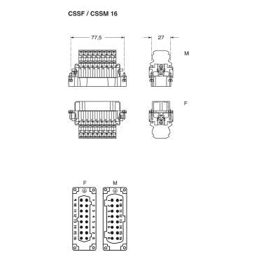 frutto presa, serie CSS, connessione con doppio morsetto a molla, 16 poli + PE, 16 A 500 V 6 kV 3, grandezza '77.27' product photo Photo 02 3XL