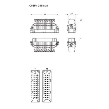 frutto presa, serie CSS, connessione con doppio morsetto a molla, 24 poli + PE, 16 A 500 V 6 kV 3, grandezza  '104.27' product photo Photo 02 3XL