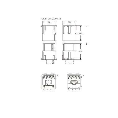frutto spina modulare, serie Mixo Data, RJ45, 2 moduli, senza connettore, per 1 connettore RJ45 e 4 contatti CD 10 A product photo Photo 02 3XL