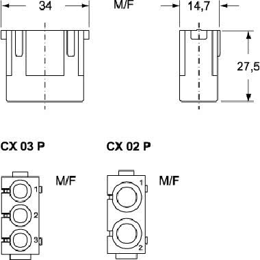 frutto modulare, serie Mixo, per contatti pneumatici, 1 modulo, con 2 alloggiamenti per tubo diametro 6,0 mm product photo Photo 02 3XL
