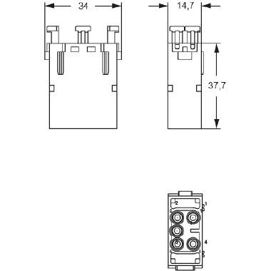 frutto spina modulare, serie Mixo, connessione rapida con morsetto a molla SQUICH®, 5 poli, 1 modulo, 16 A 400 V 6 kV 3 product photo Photo 02 3XL