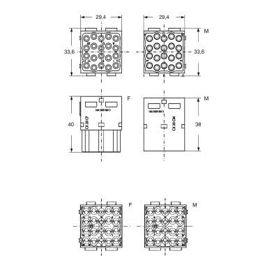 frutto spina modulare, serie Mixo, connessione a crimpare, 20 poli, 2 moduli, 16 A 500 V 6 kV 3 product photo Photo 02 3XL