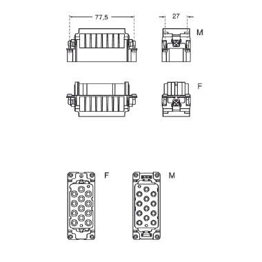 frutto spina, serie CX, connessione a crimpare, 12 + 2 poli + PE, 40 A 690 V 8 kV 3 / 10 A 250 V 4 kV 3, grandezza '77.27' product photo Photo 02 3XL