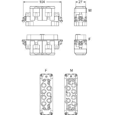 frutto spina, serie CX, connessione a crimpare, 6 + 6 poli + PE, 100 A 690 V 8 kV 3 / 16 A 400 V 6 kV 3, grandezza  '104.27' product photo Photo 02 3XL