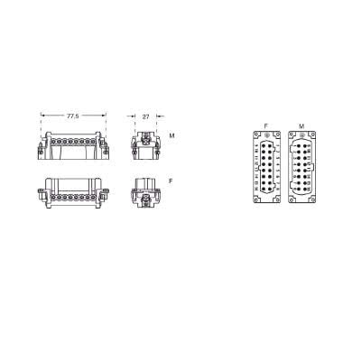 frutto spina, serie JNE, connessione con morsetto a vite, 16 poli + PE, 16 A 500 V 6 kV 3, grandezza '77.27', con piastrina product photo Photo 02 3XL