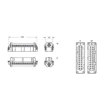 frutto spina, serie JNE, connessione con morsetto a vite, 24 poli + PE (25-48), 16 A 500 V 6 kV 3, grandezza '104.62', con piastrina product photo Photo 02 3XL
