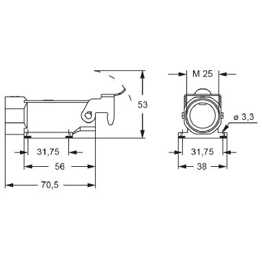 Custodia da incasso ad angolo, serie CKA, con 1 leva, ingresso cavo M25, grandezza '21.21' product photo Photo 02 3XL