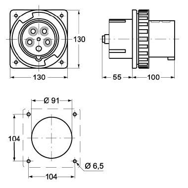 spina da incasso, serie PLUSO, 3 poli + N + PE, 7 h (nero), 125 A, 277/480 ÷ 288/500 V product photo Photo 02 3XL
