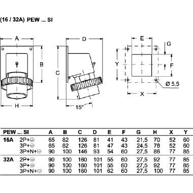 spina da incasso, serie PLUSO, 2 poli + PE, 6 h (blu), 16 A, 200 ÷ 250 V product photo Photo 02 3XL