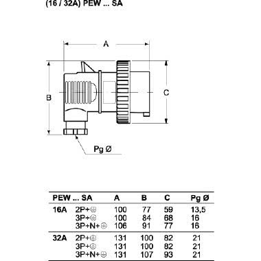 spina mobile, serie PLUSO, 3 poli + N + PE, 9 h (blu), 32 A, 120/208 ÷ 144/250 V, ad angolo product photo Photo 02 3XL