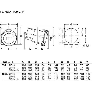 presa da incasso, serie PLUSO, 3 poli + N + PE, 6 h (rosso), 63 A, 380 ÷ 415 V, inclinata product photo Photo 02 3XL