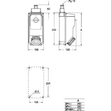 presa con interruttore di blocco, serie PK, 2 poli + PE, 6 h (blu), 16 A, 200 ÷ 250 V, portafusibile E16 product photo Photo 02 3XL