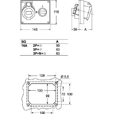 presa con interruttore di blocco, serie SQ, 3 poli + N + PE, 6 h (rosso), 16 A, 200/346 ÷ 240/415 V, senza portafusibili product photo Photo 02 3XL
