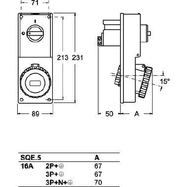 presa con interruttore di blocco, serie SQE, 3 poli + PE, 6 h (rosso), 16 A, 380 &divide; 415 V, senza portafusibili product photo Photo 02 3XL