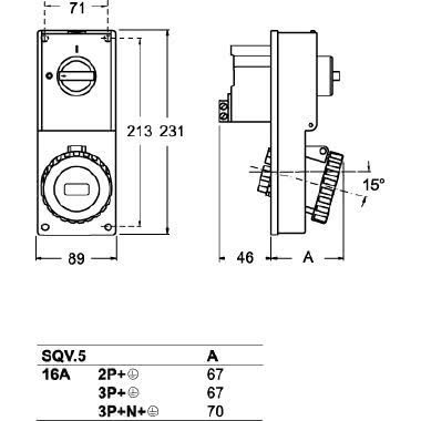 presa con interruttore di blocco, serie SQV, 2 poli + PE, 6 h (blu), 16 A, 200 ÷ 250 V, portafusibile sezionabile 10 x 38 mm product photo Photo 02 3XL