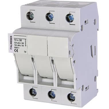 Portafusibile sezionabile modello DCH - Per fusibili 10,3 x 38 mm - Tipo: tripolare - Corrente = 32A - Tensione = 690V product photo Photo 01 3XL