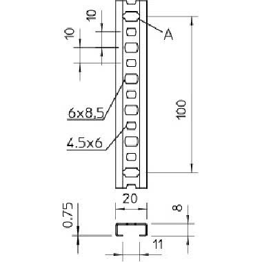 Profilato asolata, foro 11mm 2000x20x8 Acciaio zincato in continuo (Conf. da 2 Mt.) product photo Photo 02 3XL
