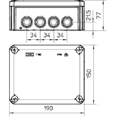 Scatola di derivazione con passacavi 190x150x77 Polipropilene, rinforzato in fibra di vetro grigio chiaro RAL 7035 product photo Photo 02 3XL