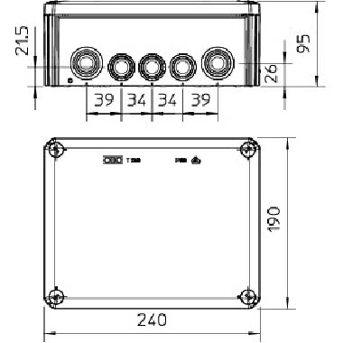Scatola di derivazione con passacavi 240x190x95 Polipropilene, rinforzato in fibra di vetro grigio chiaro RAL 7035 product photo Photo 02 3XL
