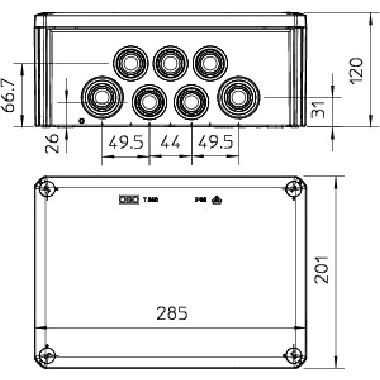 Scatola di derivazione con passacavi 285x201x120 Polipropilene, rinforzato in fibra di vetro grigio chiaro RAL 7035 product photo Photo 02 3XL