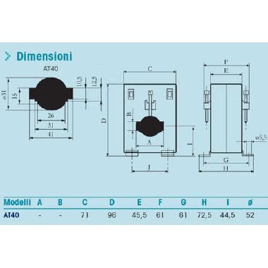 AT40 100/5A TRASFORMATORE Amperometrico, dimensioni barra inseribile 40mm x 10mm, diametro cavo inseribile 30mm, fissaggio tramiste staffa/ barra DIN product photo Photo 02 3XL