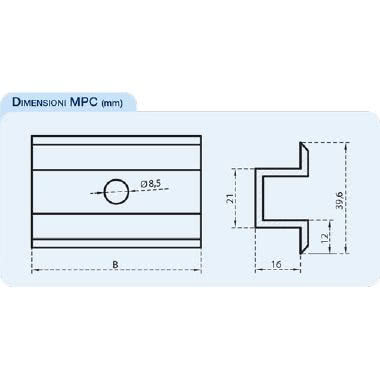 MPC-P50 Morsetto CENTRALE PREASSEMBLATO fissaggio moduli, colore ALLUMINIO, spessori moduli ammessi 44mm-50mm product photo Photo 02 3XL