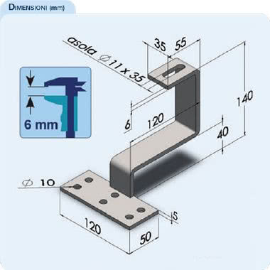 SFP-P Staffa con piastra in ACCIAIO ZINCATO A CALDO per tegole PORTOGHESI, spessore 6mm product photo Photo 02 3XL