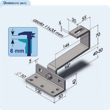 SRP-X Staffa regolabile con piastra in ACCIAIO INOX 304 per tegole MARSIGLIESI, 1 regolazione, spessore 6mm product photo Photo 02 3XL