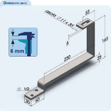 SS-CX Staffa semplice in ACCIAIO INOX AISI 304 per tegole ROMANE, spessore 6mm product photo Photo 02 3XL