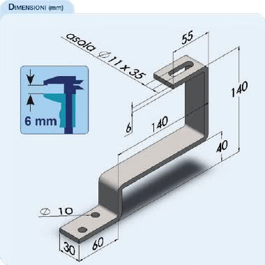 SS-P Staffa semplice in ACCIAIO ZINCATO A CALDO per tegole PORTOGHESI, spessore 6mm product photo Photo 02 3XL