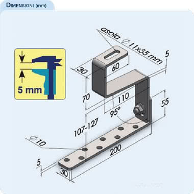 SSR-DC Staffa in ACCIAIO AISI 304 per tegole DOPPIO COPPO, spessore 5mm product photo Photo 02 3XL