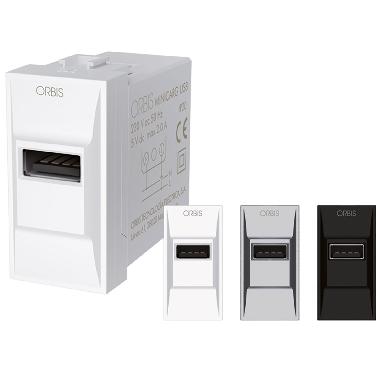 MINICARG USB Alimentatore USB da incasso, 5VDC - 2.1A Max, con forntalini BIANCO, ANTRACITE e ALLUMINIO intercambiabili, 1 modulo DIN, 230V product photo Photo 01 3XL