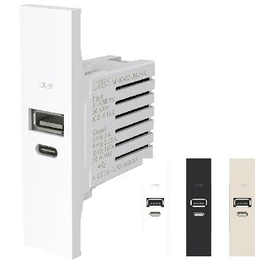 MINICARG USB A+C LN Alimentatore USB da incasso, 12VDC Max - 3A Max, con forntalini BIANCO, ANTRACITE e ALLUMINIO intercambiabili, 1 modulo DIN, 230V product photo Photo 01 3XL