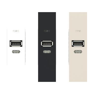 MINICARG USB A+C LN Alimentatore USB da incasso, 12VDC Max - 3A Max, con forntalini BIANCO, ANTRACITE e ALLUMINIO intercambiabili, 1 modulo DIN, 230V product photo Photo 02 3XL